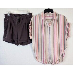 Time and Tru MPG Womens 2 Piece Outfit Set Top Medium Shorts Med Stripe